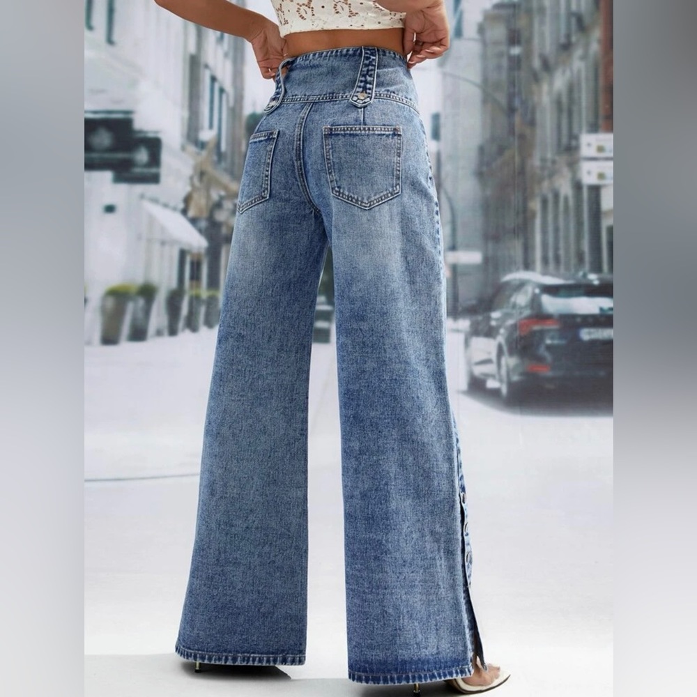 High Waist Button Fly Wide Leg Jeans